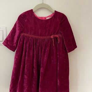 Mini Boden Velvet Dress in Deep Pink